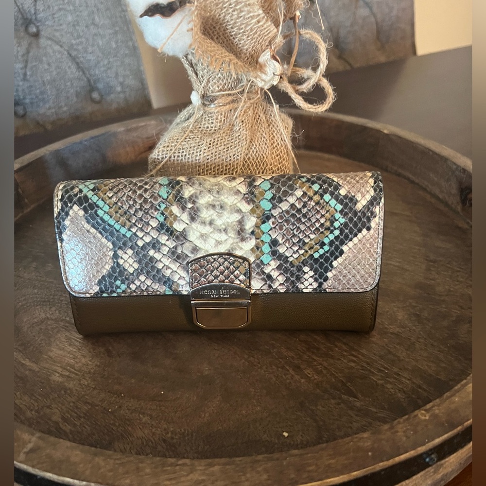 Henri Bendel Green Snakeskin Clutch